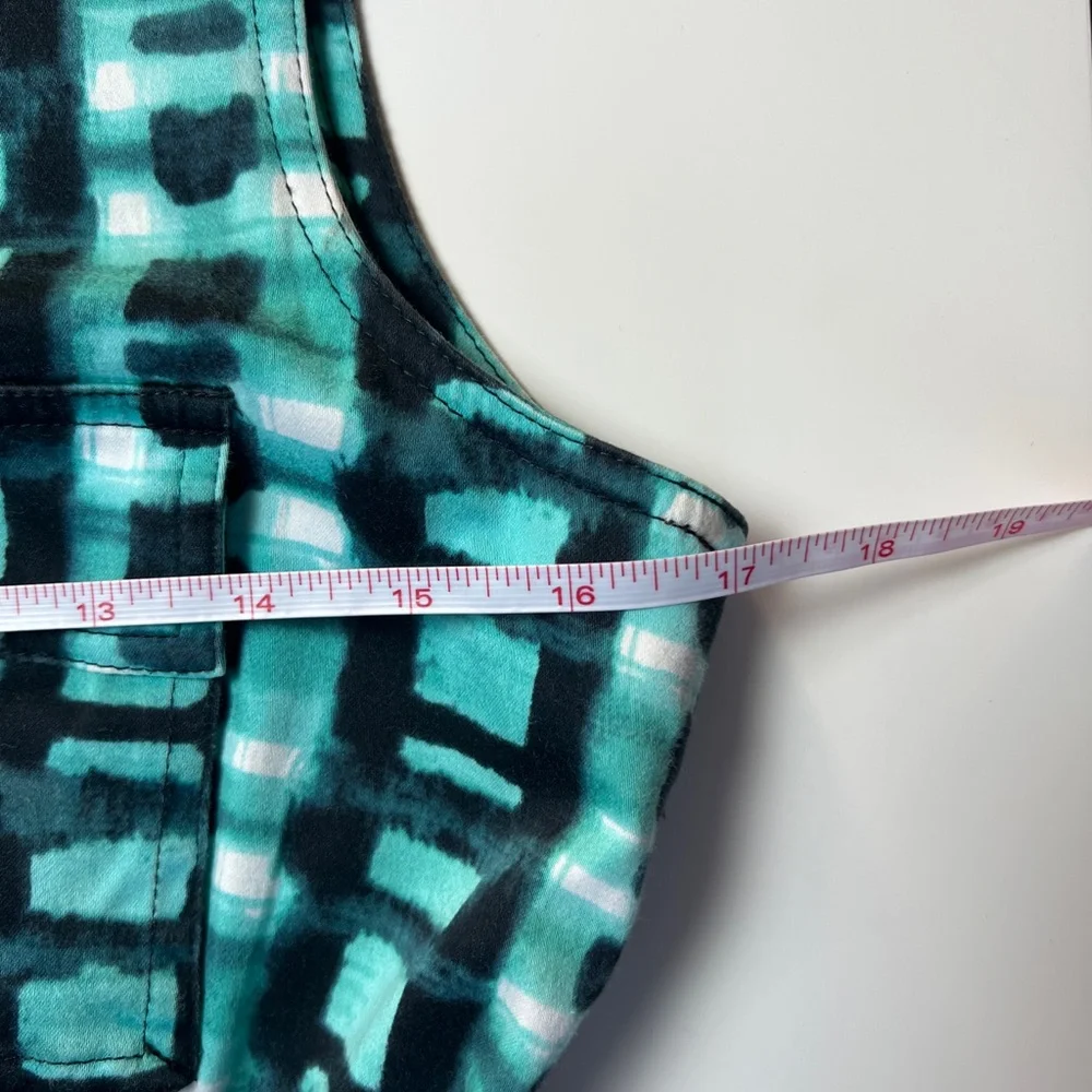 Marvin Richards Cotton Sheath Dress Teal Abstract Print Utility Pockets Size 4 - Picture 10 of 13